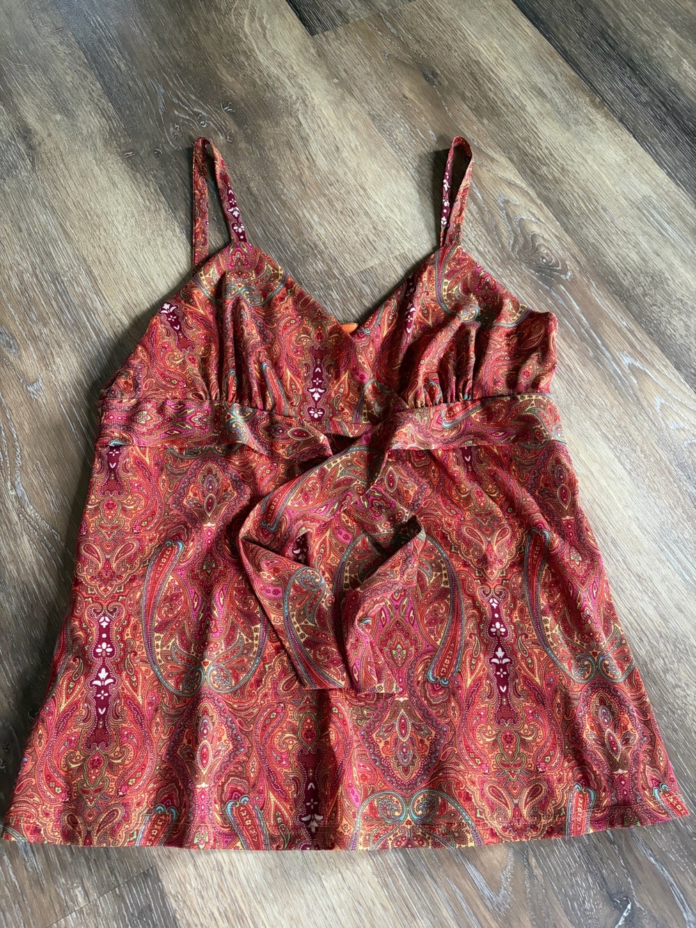 Vintage INC International Concepts Orange and Red Paisley Spaghetti Strap Top